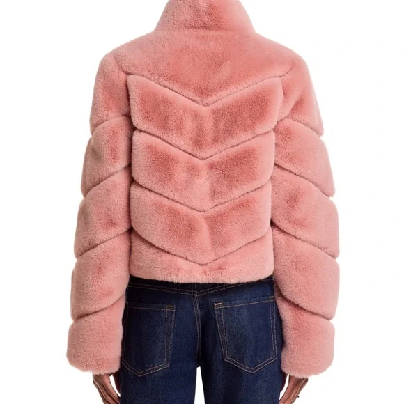 Generation Love Misty Rose Faux Fur Chevron Cropped Jacket - Picture 4 of 9